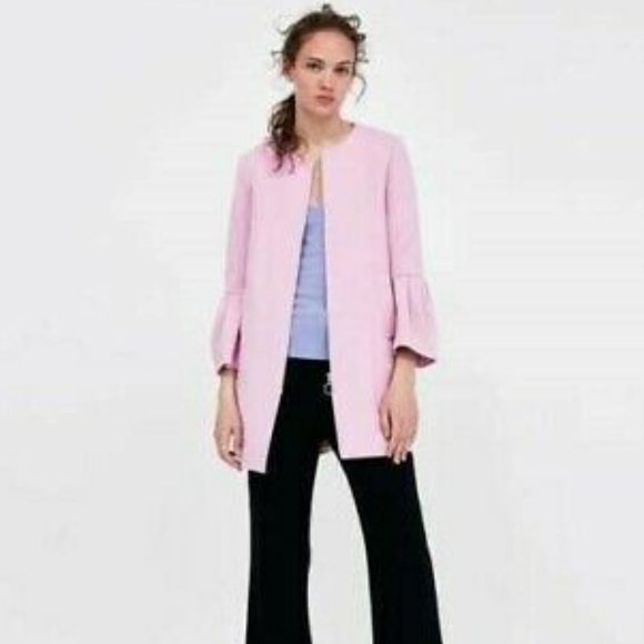 NWT Zara Pink Ruffled Zip Jacket Blazer Coat - Picture 1 of 11